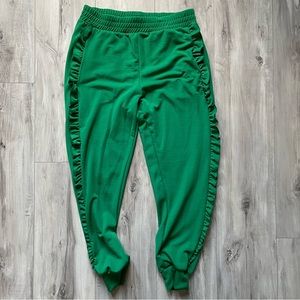 Topshop Green Joggers with Ruffle Trim
